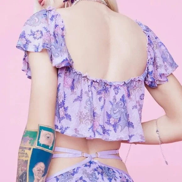 NWT Sugar Thrillz Flowy Dragon Print Top - Picture 3 of 7